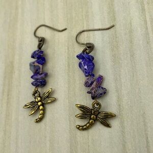 Handmade Brass Jasper Dragonfly Earrings Hooks Boho Dangle Gift Stocking Stuffer